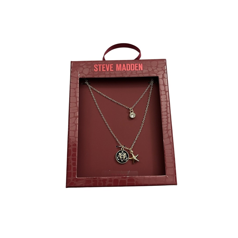 Steve Madden Layered Necklace Women OS Gold New Gemini Zodiac Star Crystal Set
